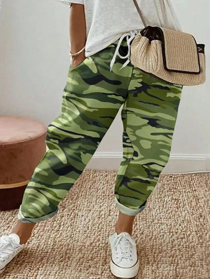 Women's Fashion Plus size 1XL-5XL Printed Flower Pants Ladies Casual Comfortable Loose Pocket Pants Casual Mid-waist Haren Pants