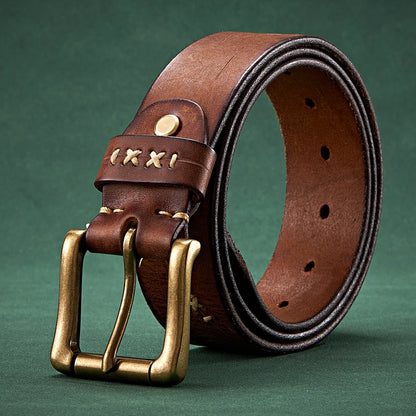 3.8CM Men High Quality Genuine Leather Belt Luxury Designer Brass Pin Buckle Belts Pure Cowskin Vintage Strap Male Jeans for Man