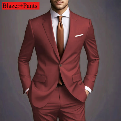 2026 New Luxury Elegant Men's Suits 2 Piece Set Fashion Korean Casual Slim Fit Social Groom Wedding Tuxedo