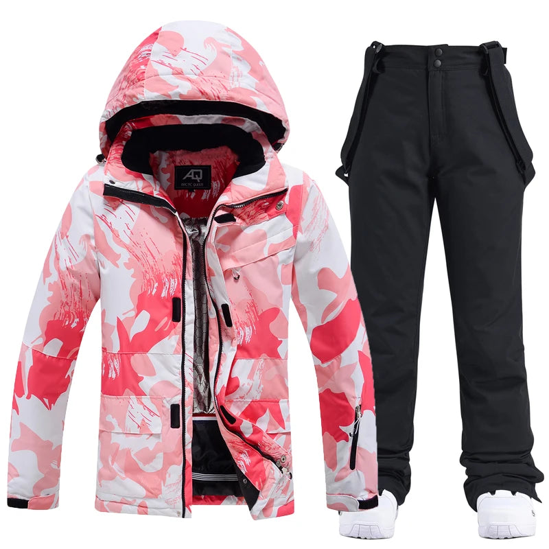 Fashion, Waterproof Snow Suit Sets for Women, Snowboarding Clothing, Ski Costumes, Winter Wear, Jacket Strap Pant for Girl's