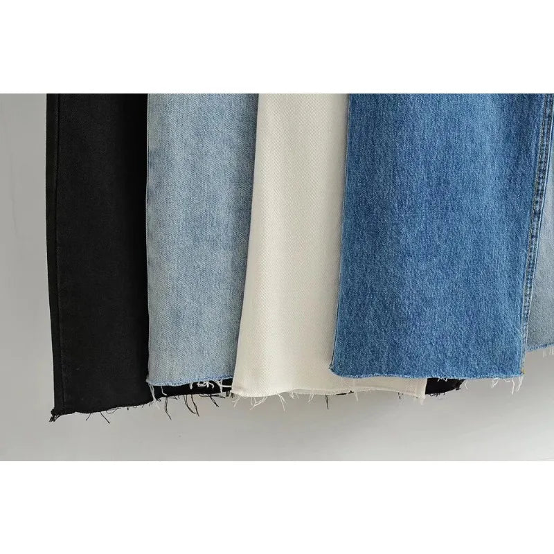Women's High Waist Jeans 2025 Spring Fall Relaxed Straight Leg Raw Hem Floor-Length Vintage Inspired Daily Uniform
