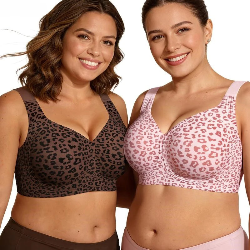 1Pcs Leopard Print Seamless Wireless Bra, Full Coverage Push Up Bralette