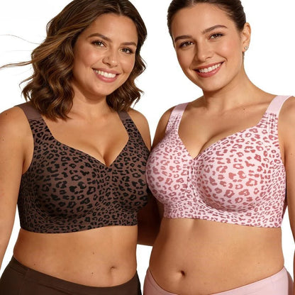 1Pcs Leopard Print Seamless Wireless Bra, Full Coverage Push Up Bralette