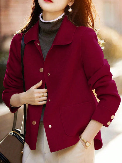 Classic Solid Short Woolen Coats for Woman Autumn Winter Warm Woman Clothing Button Up Female Coat Outfits New In Outerwears