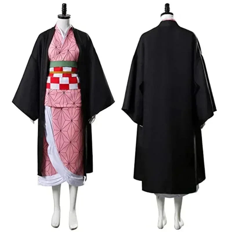 Anime Nezuko Cosplay Kamado Nezuko Cosplay Costume Nezuko Wig Uniform with Props for Adult