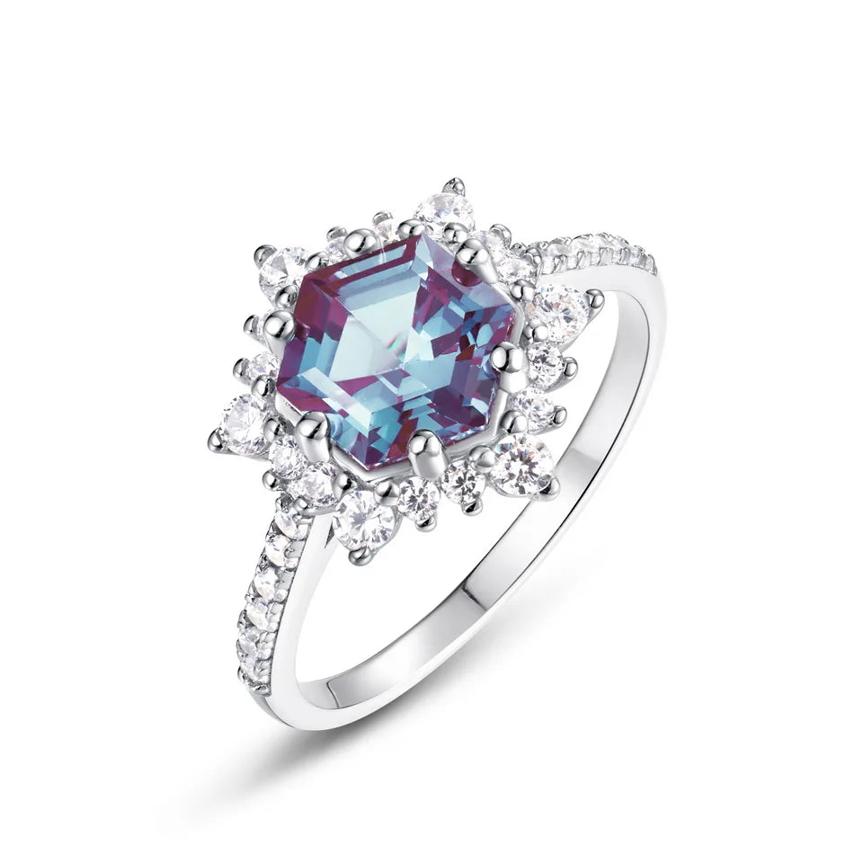 ALLNOEL 925 Sterling Silver Color Change Alexandrite Ring For Women Luxury Engagement Wedding Band Fine Jewelry