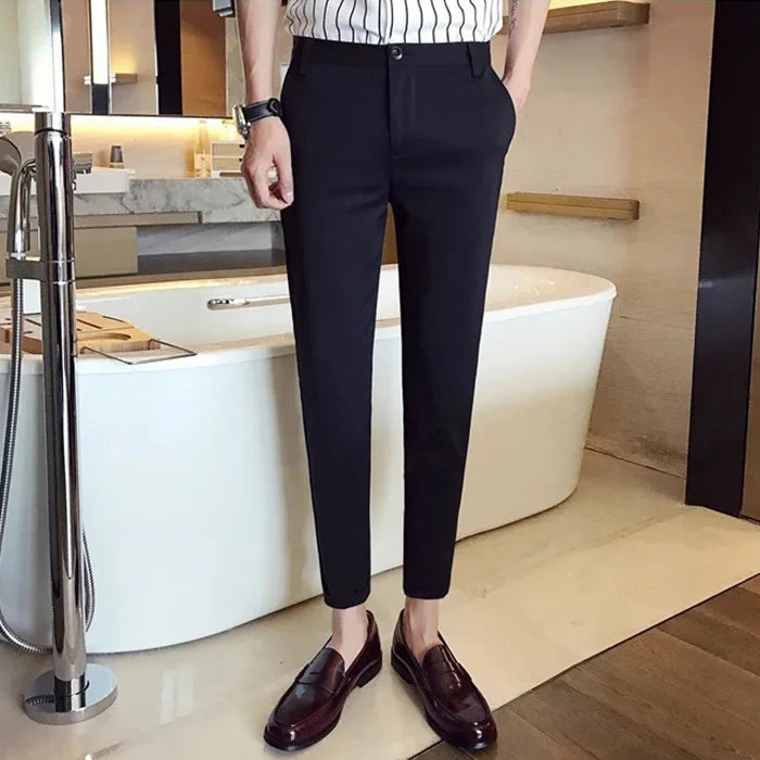 New Casual White Mens Pants Nine-point Trousers Feet Slim Breathable Comfortable High Quality Male Brand Business Pants