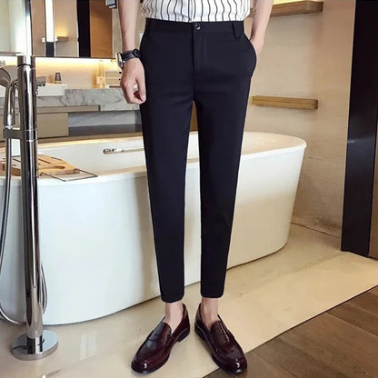 New Casual White Mens Pants Nine-point Trousers Feet Slim Breathable Comfortable High Quality Male Brand Business Pants