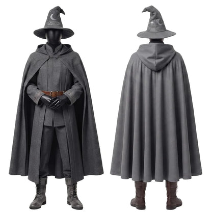 Halloween Cosplay Wizard Cloth Top Pants Cloak Hat Red Grey Black Party Disguise Roleplay