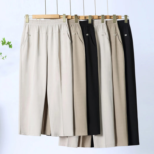 Summer women's soft pants/Capri pants plus size casual pants 2025 elastic waist office casual outdoor pants