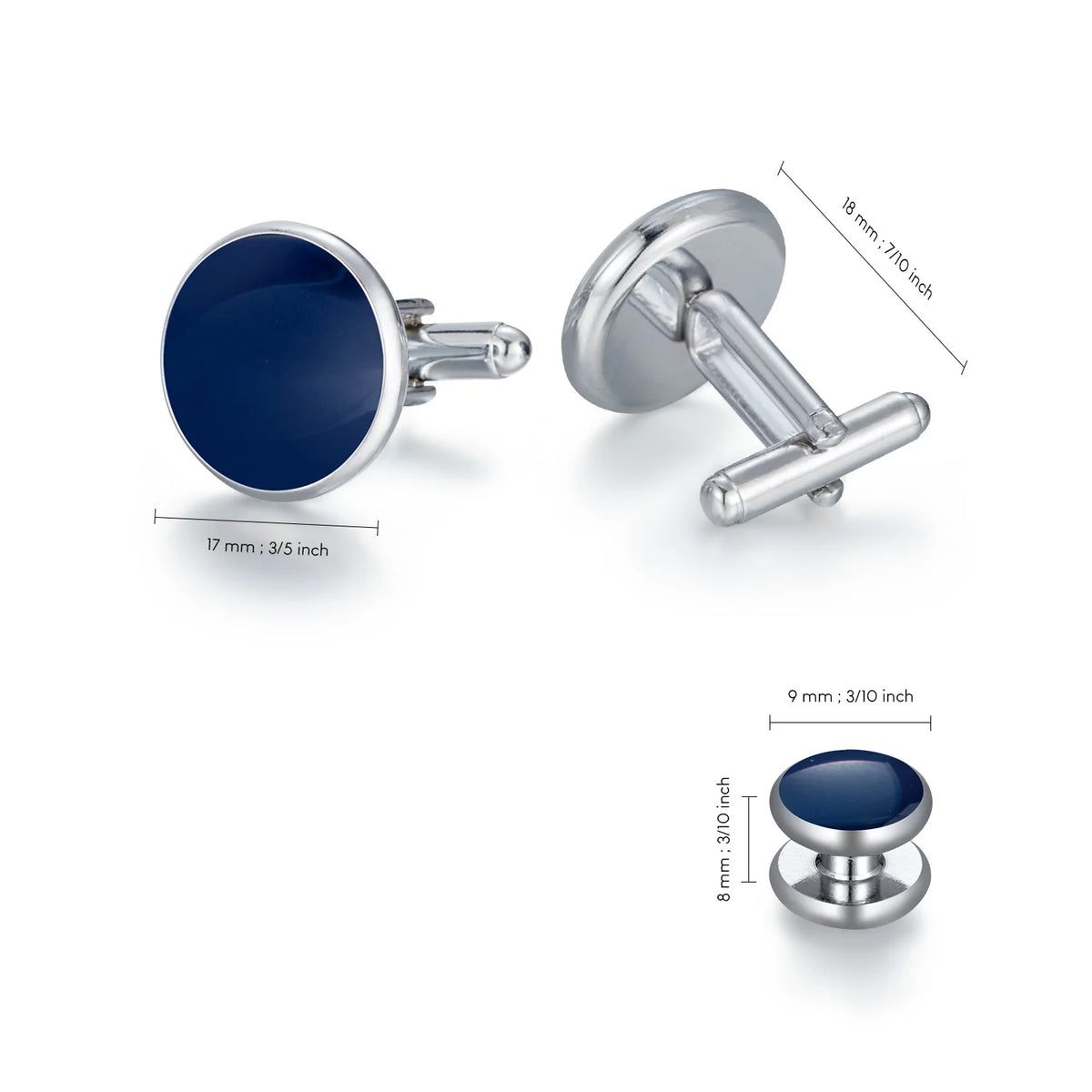 Solid Men's Cufflinks Studs Set for Tuxedo Minimalist Navy Blue Man Shirt Cufflinks for Men's Father Husband