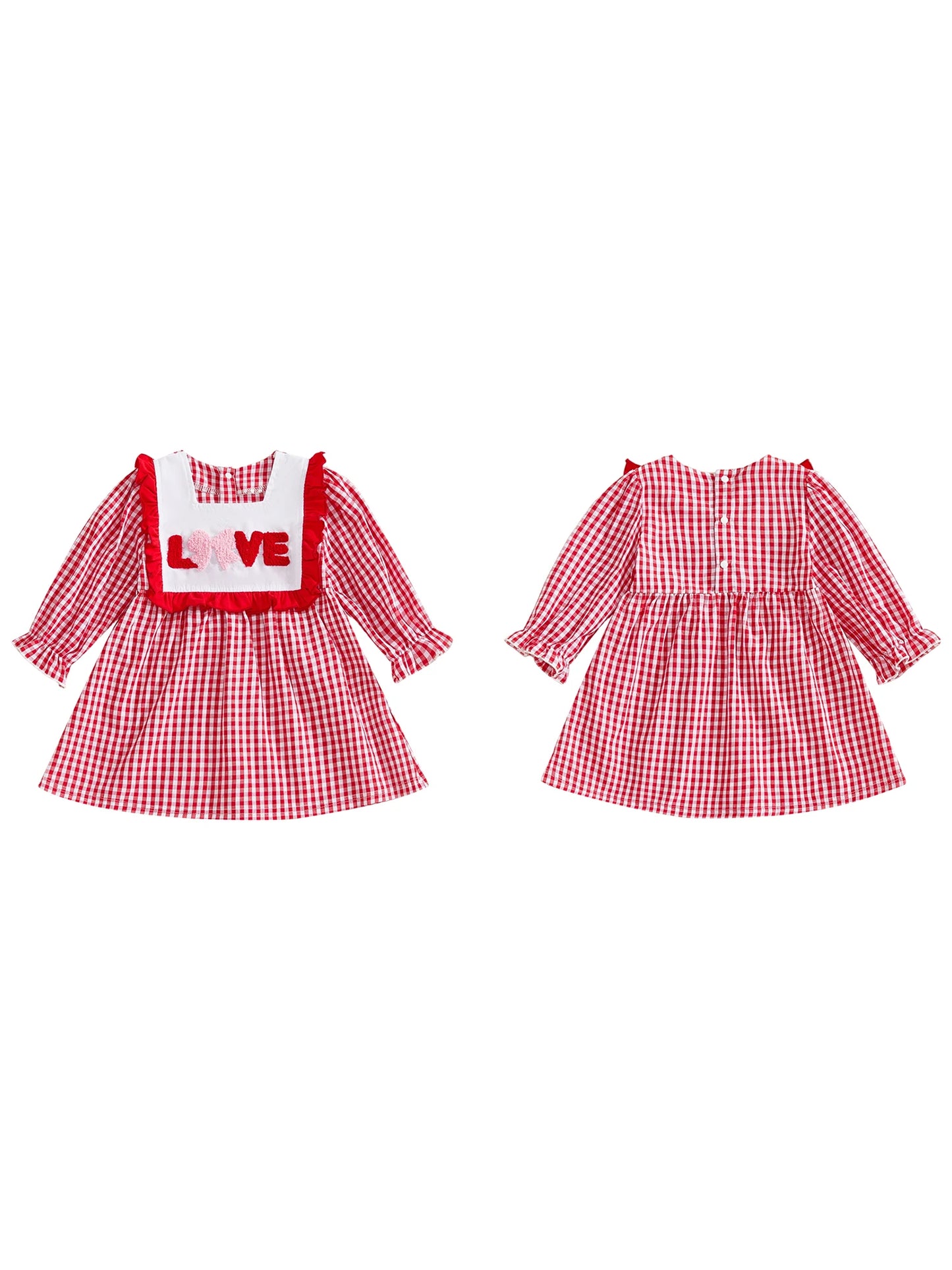 Baby Girl Valentine s Day Dress Red Heart Print Long Sleeve Square Neck Plaid Dress Holiday Outfit Toddler Princess Costume