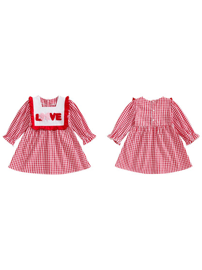 Baby Girl Valentine s Day Dress Red Heart Print Long Sleeve Square Neck Plaid Dress Holiday Outfit Toddler Princess Costume