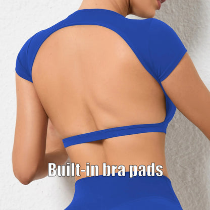 Hearuisavy Summer Sports Shirts Breathable Workout Tops Fitness Sportswear Backless Yoga Clothing Sport Crop Tops Women Gym Top