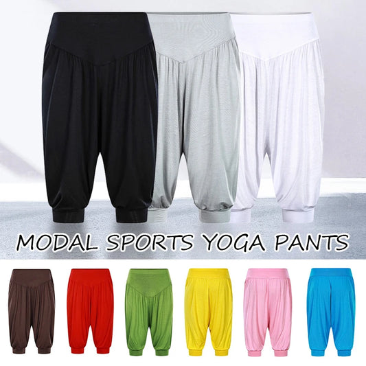 Summer Women Capri Pants Elastic Casual Loose High Waist Bloomers Joggers Sports Fitness Yoga Sweatpants Trousers