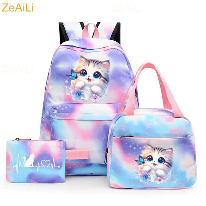 3pcs White Puppy Maltese Dog Colorful Backpack with Lunch Bag for Women Student Teenagers Rucksack Casual School Bags Sets