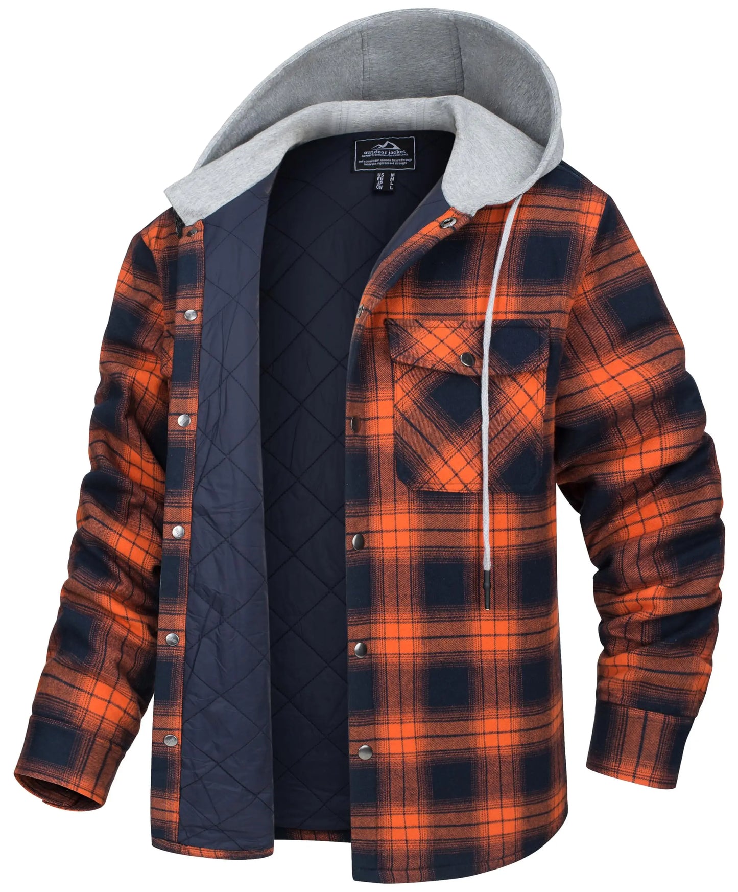MAGCOMSEN Men's Hooded Flannel Jacket Cotton Autumn Winter Warm Coat Long Sleeve Plaid Shirt