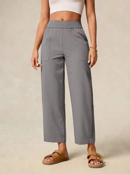 Women Sports Pants Casual Work Spring Summer Breathable Straight Leg Capri Solid Color Active Bottoms