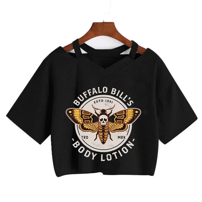2000s Y2k Print Women Tee Shirt Harajuku Gothic Cropped Mange Tshirt Funny Graphic T-shirt Korean Style Casual Crop Tops Female