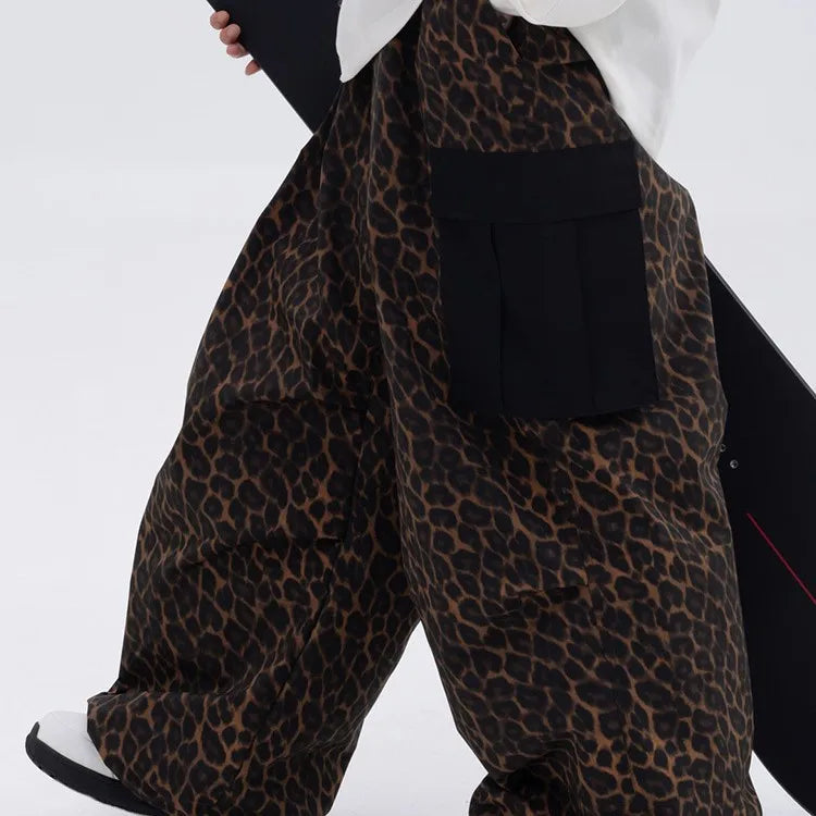 New Ski Pants Men's and Women's Outdoor Veneer Windproof Waterproof Warm Leopard Print Loose Slip