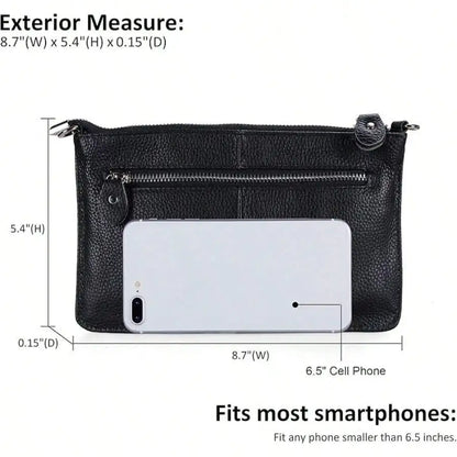 Genuine Leather Wristlet Clutch Wallet Purses Small Crossbody Bags Shoulder Handbag For Women, Silvery Zipper
