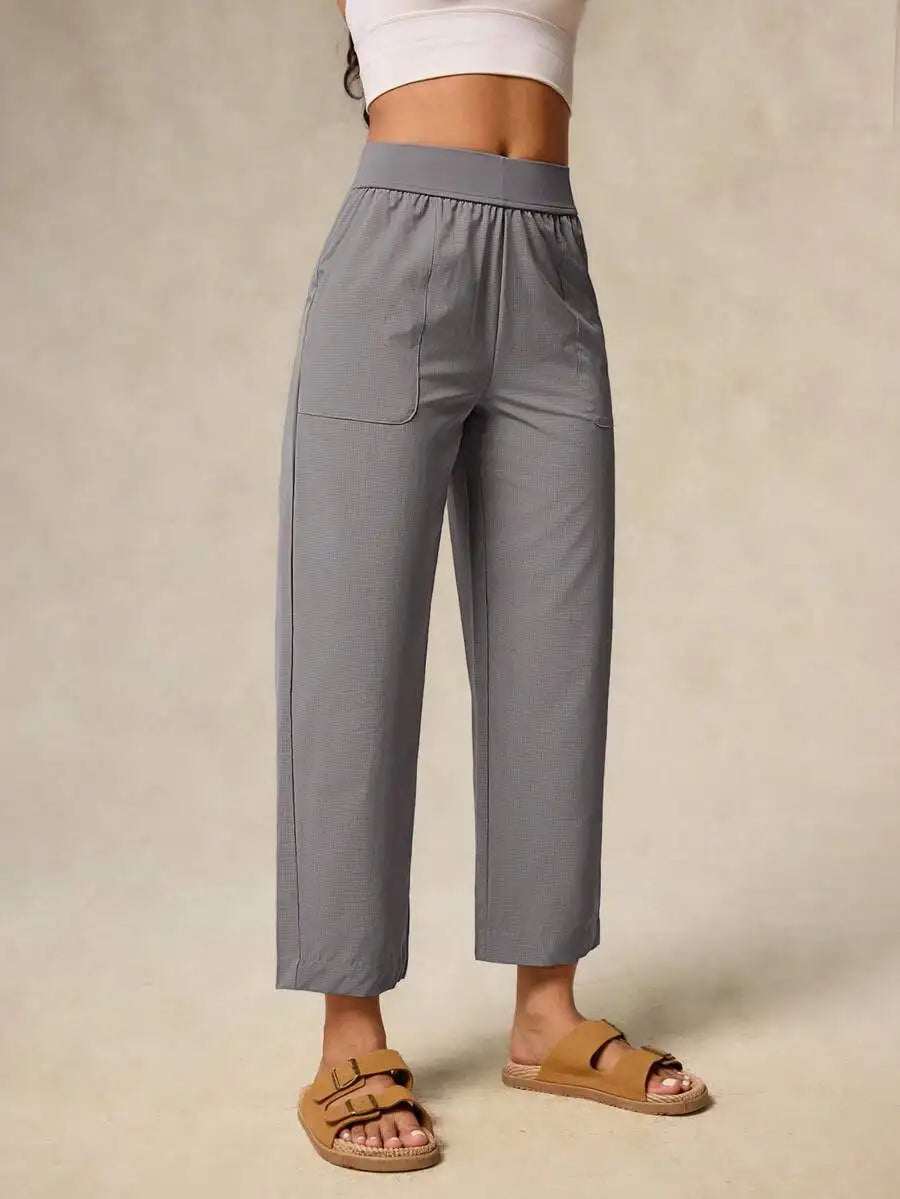 Women Sports Pants Casual Work Spring Summer Breathable Straight Leg Capri Solid Color Active Bottoms