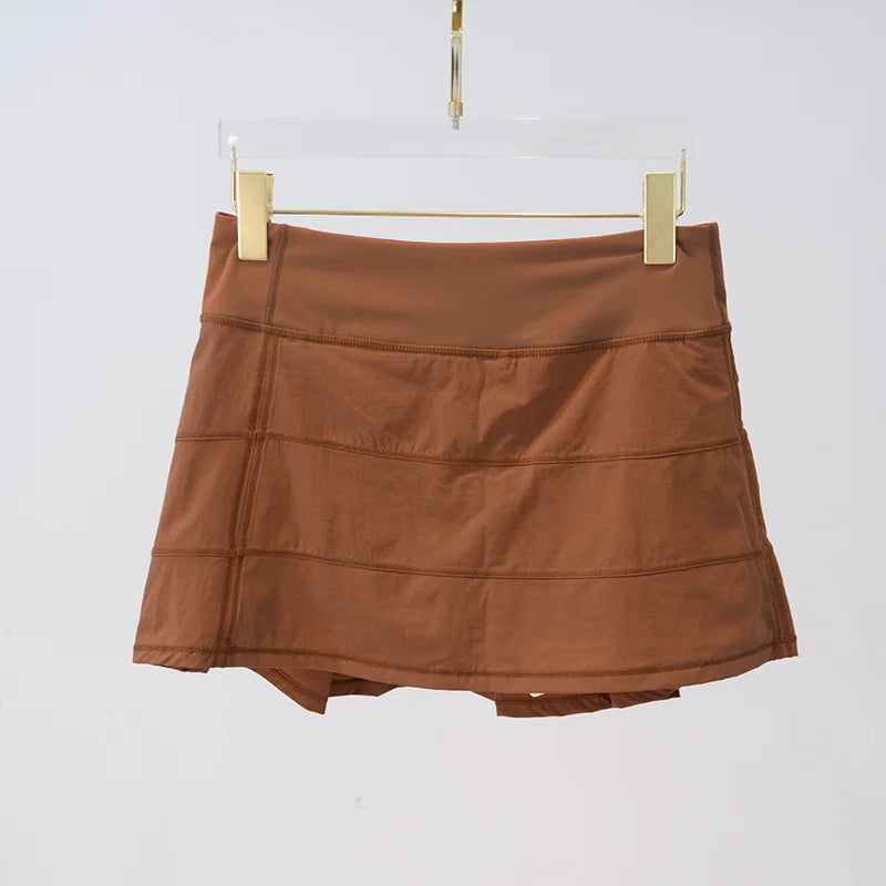 LULU FLORA Solid Color Women's Summer Sport Yoga Shorts High-Waisted Tight Simple Quick-Dry Breathable Tennis Pleated Skirt