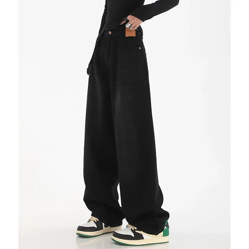 Female Classic Retro High Waist Baggy Jeans Women Korean Daily Straight Leg Denim Trousers Girls Comfortable Long Pants