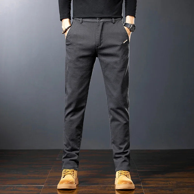 Spring Men's Slim Casual Pants Business Straight Twill Cotton Elastic Trousers Brand Fashion Clothing Coffee Black Gray