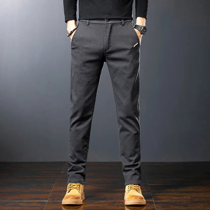 Spring Men's Slim Casual Pants Business Straight Twill Cotton Elastic Trousers Brand Fashion Clothing Coffee Black Gray