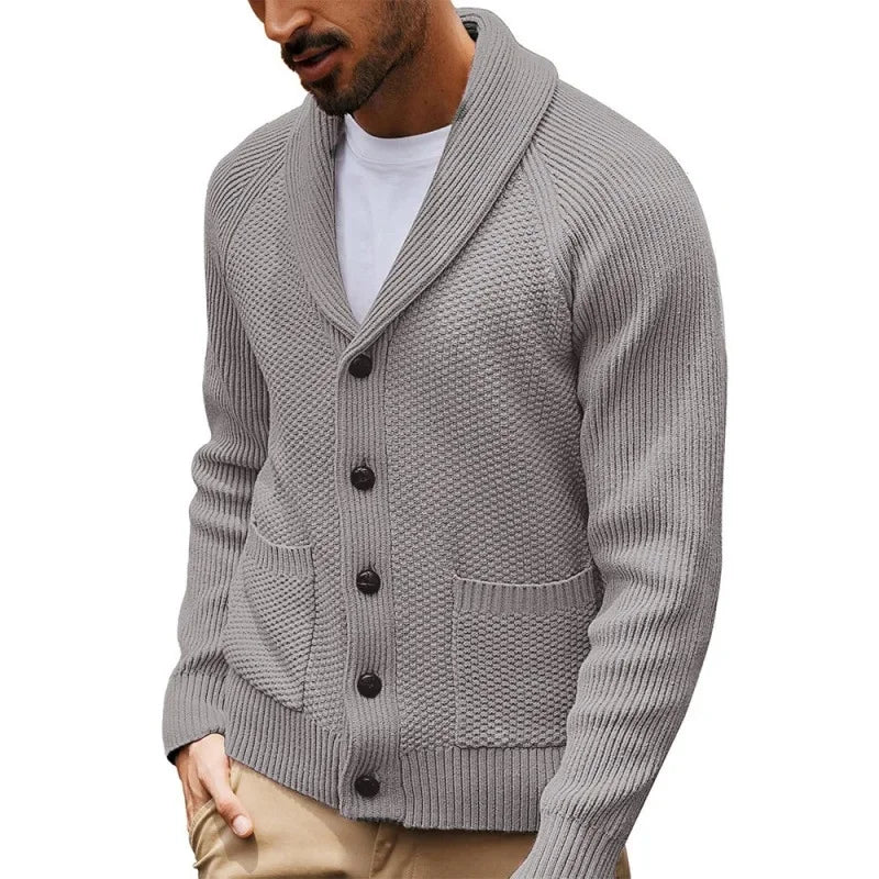 2025 Men's New Knitted Sweater Cardigan Long-sleeved Button-down Collar Pocket Sweater Men's Casual Winter Sweater