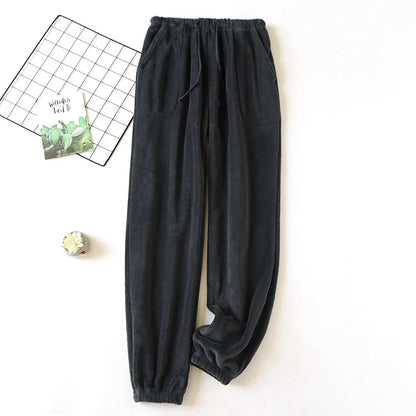 New Plush Winter Thick Sleep Men Pants Flannel Sleep Bottoms Plus Velvet Home Pajama Coral Fleece Male Sleepwear With Pocket