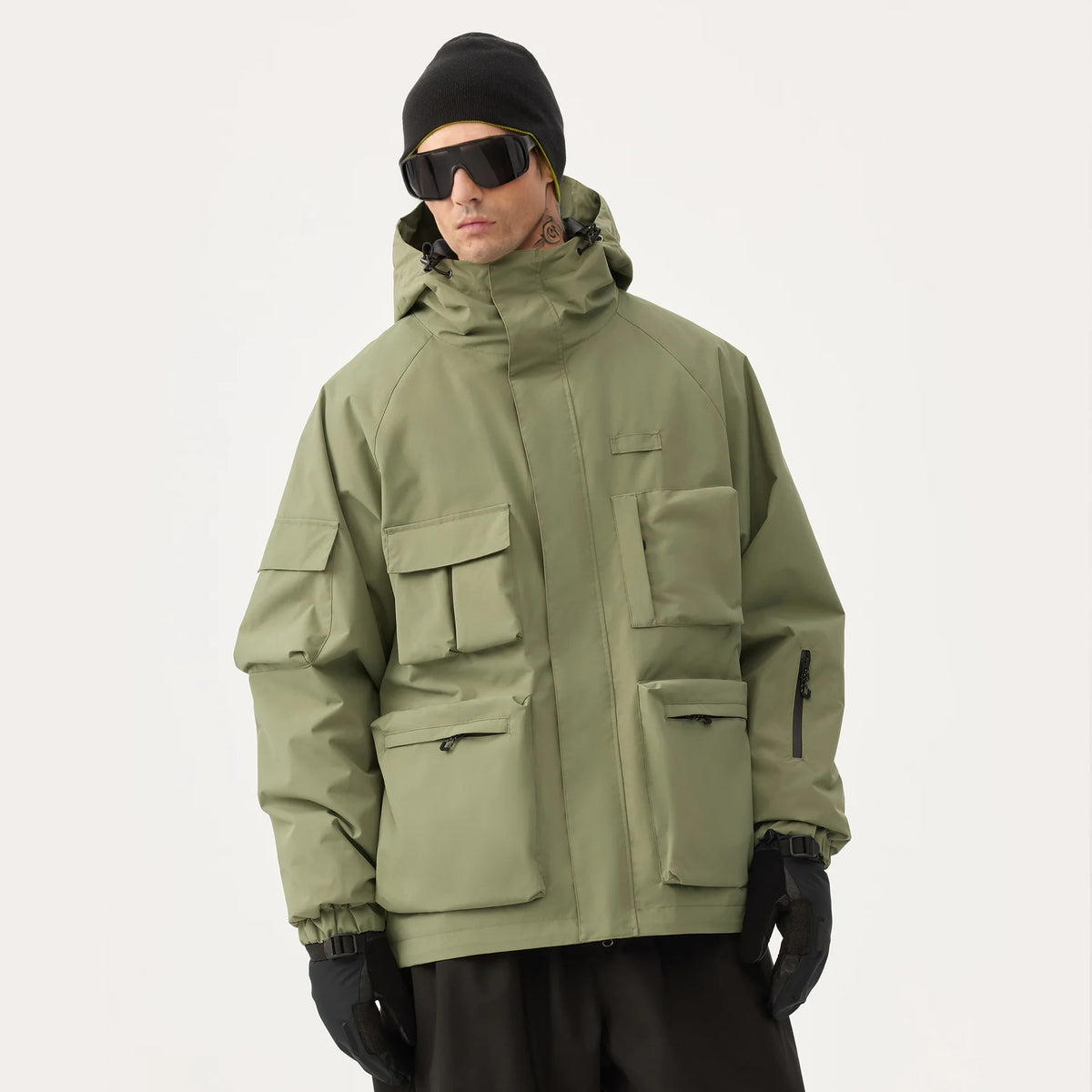 Unisex American Cargo Ski Jacket Loose Multi-Pocket Snow Coat Windproof Waterproof Warm Hooded Snowboard Jacket Men Women Skiing