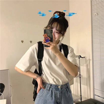 Summer solid color college style sports polo shirt new female student class uniform shirt collar short sleeved T-shirt