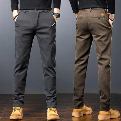 Spring Men's Slim Casual Pants Business Straight Twill Cotton Elastic Trousers Brand Fashion Clothing Coffee Black Gray