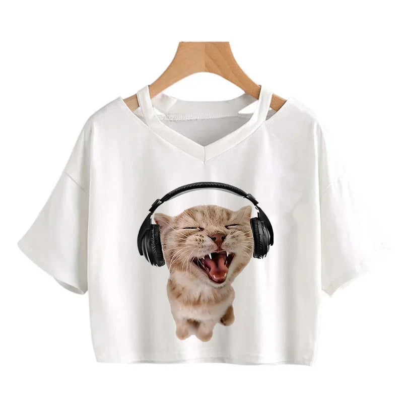 2000s Y2k Print Women Tee Shirt Harajuku Gothic Cropped Mange Tshirt Funny Graphic T-shirt Korean Style Casual Crop Tops Female