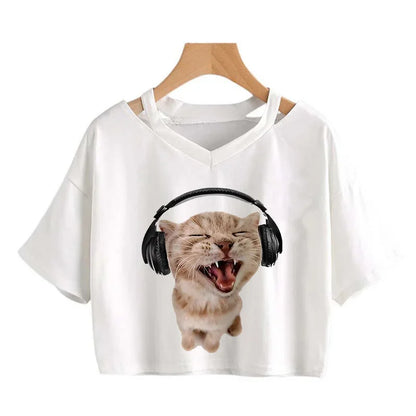 2000s Y2k Print Women Tee Shirt Harajuku Gothic Cropped Mange Tshirt Funny Graphic T-shirt Korean Style Casual Crop Tops Female