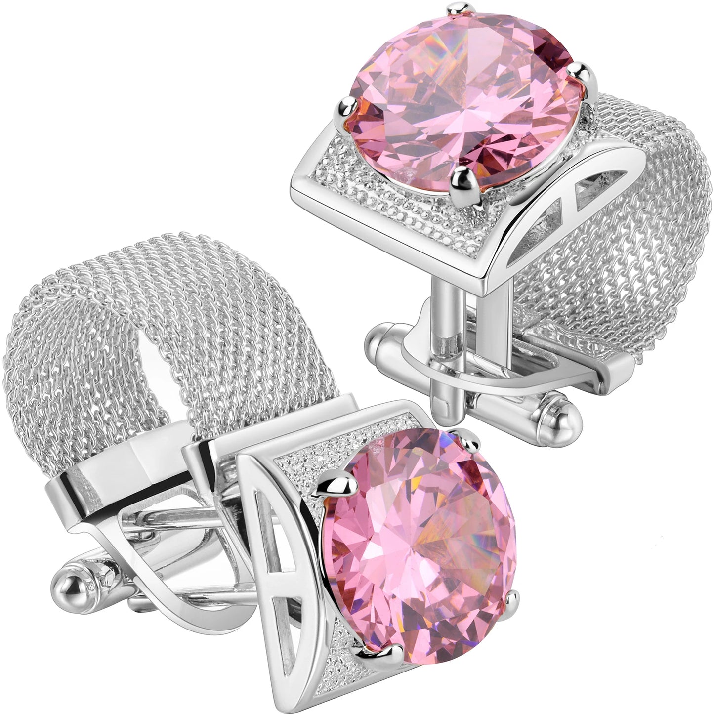 HAWSON Birthstone Crystal Cufflinks for Men Silver Luxury with Chain Wedding Birthday Christmas Gift