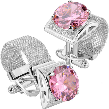 HAWSON Birthstone Crystal Cufflinks for Men Silver Luxury with Chain Wedding Birthday Christmas Gift