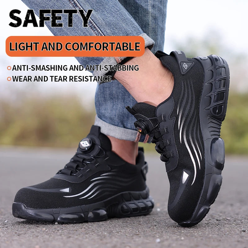 Air Cushion Soft Sole Men's Anti-smash Non-Slip Breathable Work Safety Shoes Men's Steel Toe Puncture Proof Anti-skid Work Safet