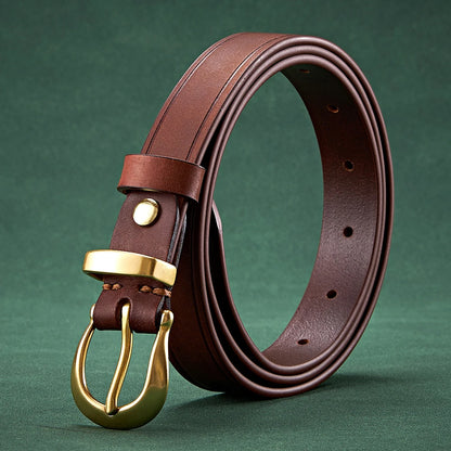 2.4cm Copper Buckle High Quality Cowskin Genuine Leather Belts for Women Luxury Female Belt For Jeans Simple Strap Waist Belt