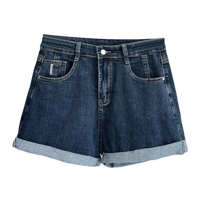 Summer New Plus Size Jeans Women's Wear 100KG Casual high-waisted rolled-up Denim Shorts Hot Pants 6318