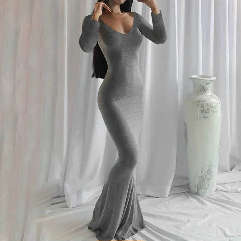 New women's dress long skirt casual slim long-sleeved home dress