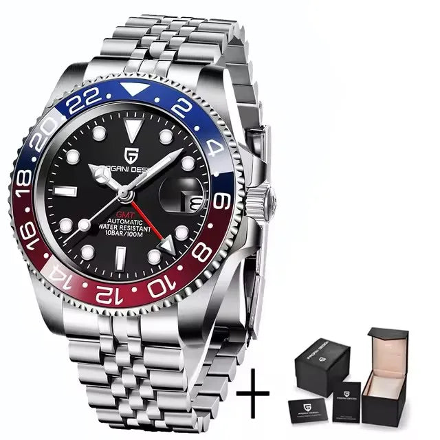 PAGANI DESIGN 40MM Men Mechanical Wristwatch Stainless Steel GMT Watch Top Brand Sapphire Glass Waterproof Automatic Watches Men