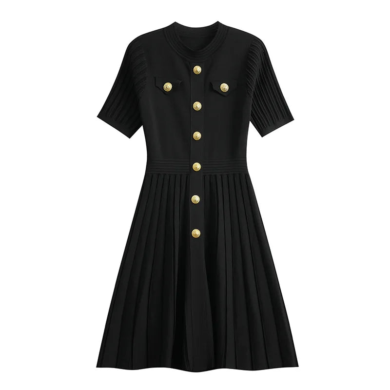 ZJYT New Summer 2026 Fashion Knit Dresses for Women Elegant Short Sleeve Beige Black Casual Daily Party Aline Dress Vestidos