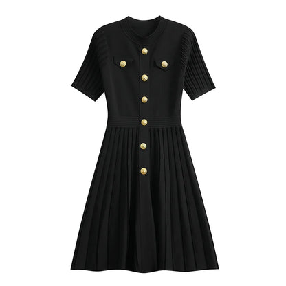 ZJYT New Summer 2026 Fashion Knit Dresses for Women Elegant Short Sleeve Beige Black Casual Daily Party Aline Dress Vestidos