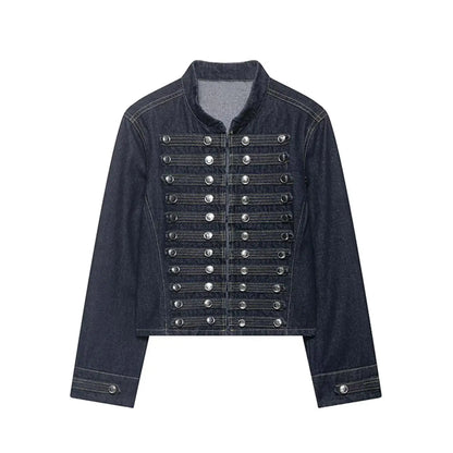 New Vintage Denim Jacket For Women Solid Round Neck Slim Fit Short Jackets 2026 Spring Lady Daily High Street Outerwears