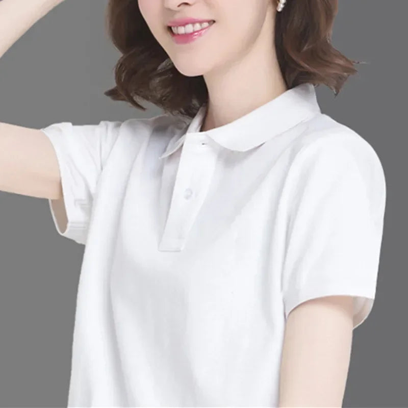 Summer solid color college style sports polo shirt new female student class uniform shirt collar short sleeved T-shirt