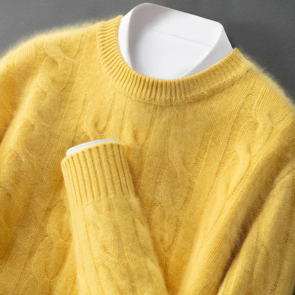 ZOCEPT 100% Natural Cashmere Men's Sweater Autumn Winter Thick Warm O-Neck Casual Pullover Knitted Twisted Flower Sweater Top