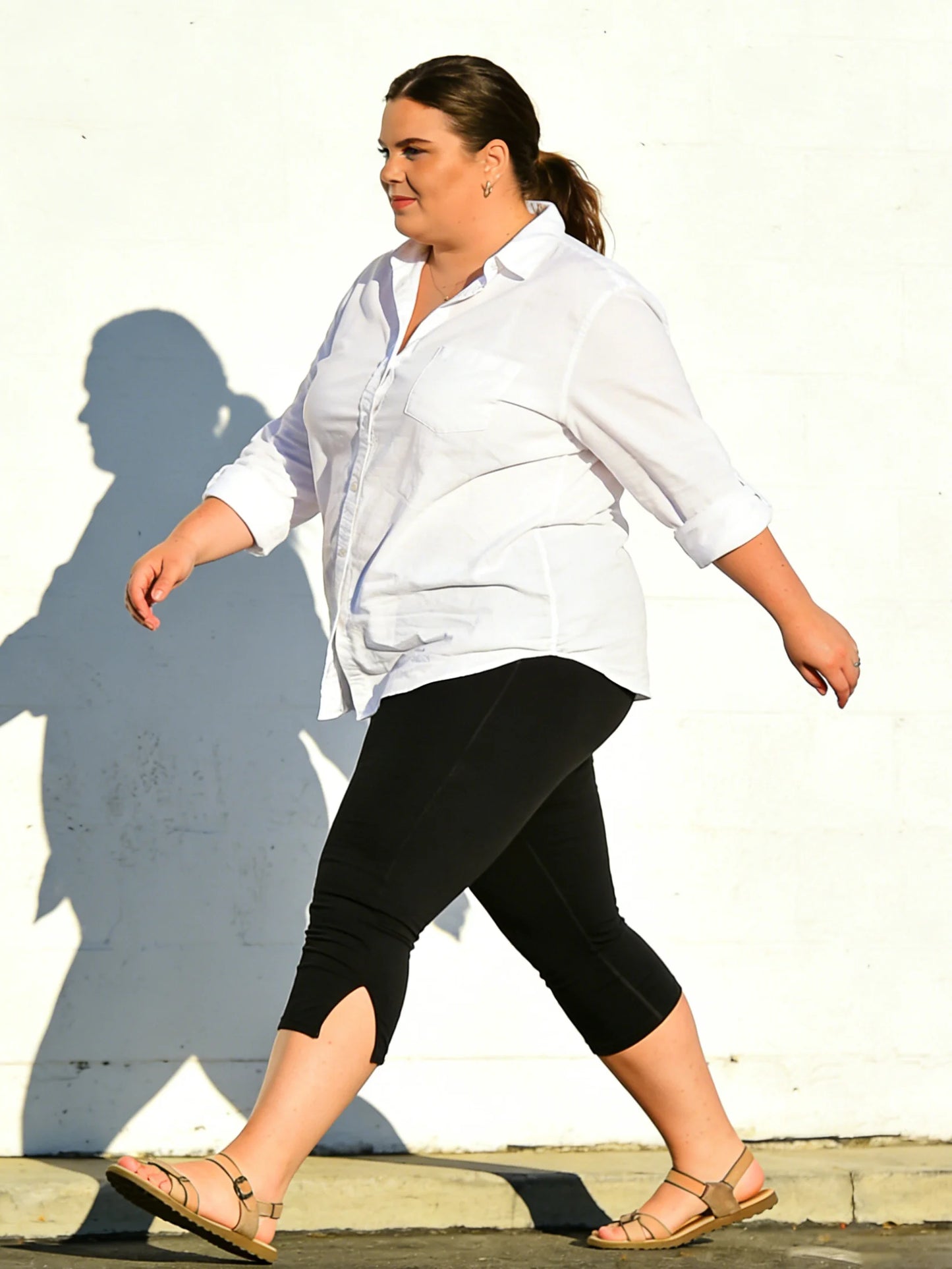 Women's Plus Size Capri Leggings High Waist Tummy Control, Stretchy Yoga Workout Pants (XL-5X) - Capri Split Hem Pants Plus Size